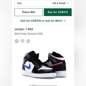 Jordan 1 Mid (Mulit-Colour Swoosh) GS